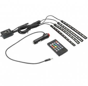 Kit lumini auto de interior 4 X Banda LED RGB cu telecomanda